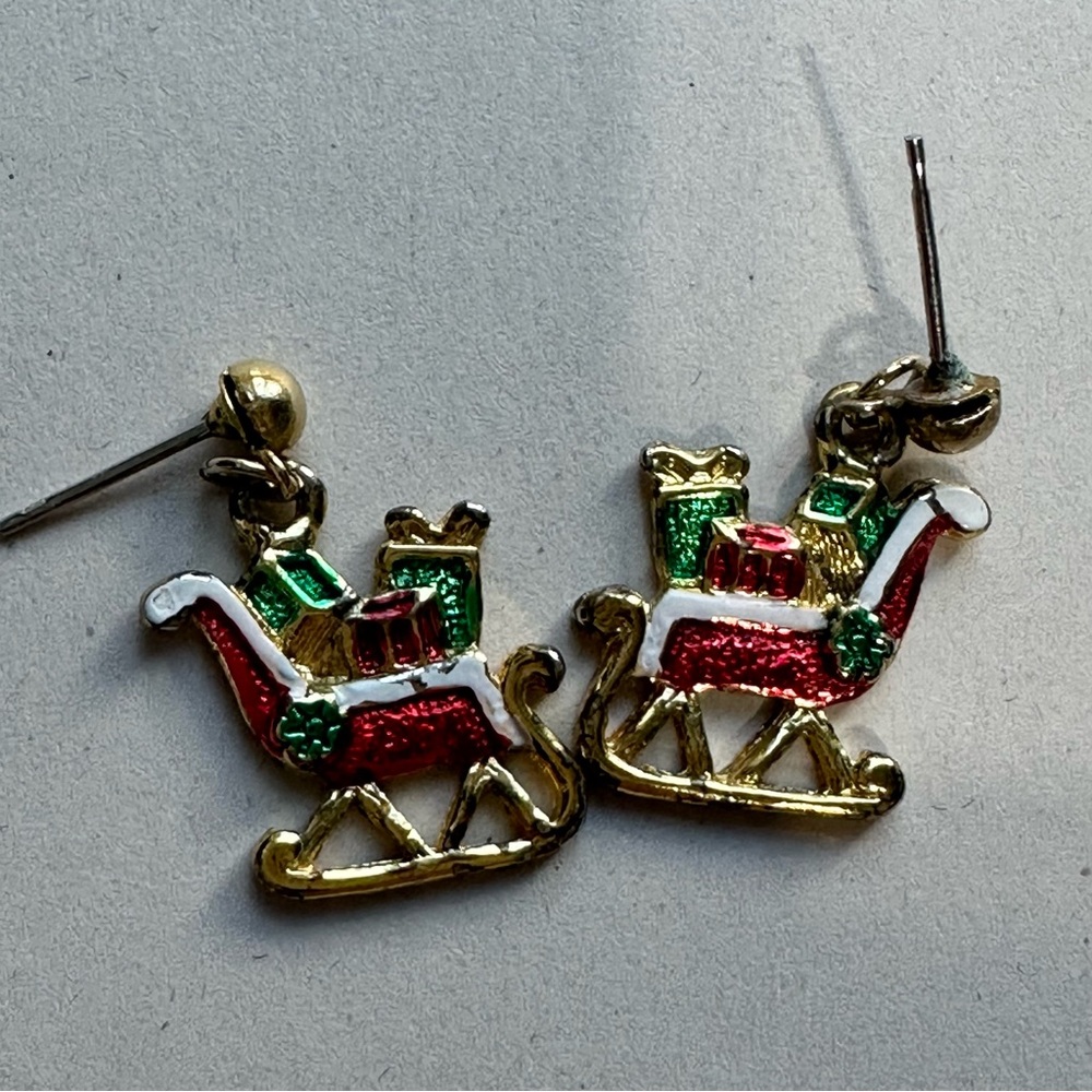 Vintage Santa sleigh earrings